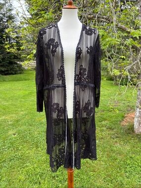Paper + Tee Black  Lace Overlay Long Jacket